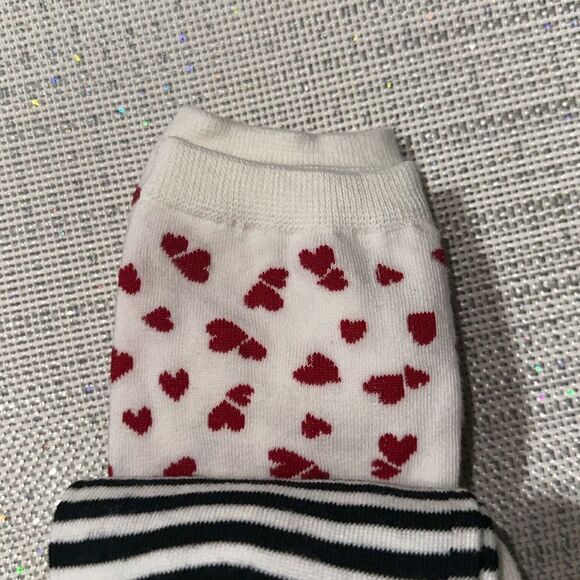 kate spade 3pk White Black Stripes Red Hearts True Love Crew Dress Socks - Picture 6 of 8